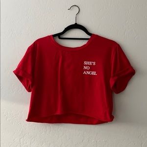 tiger mist “she’s not angel” crop top